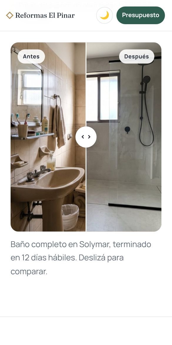 Pantalla de la web de ejemplo para una empresa de reformas